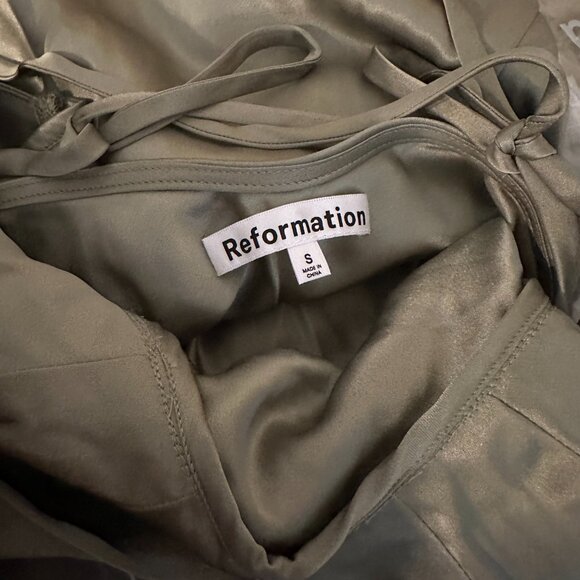 Reformation Madrigal Satin Dress in Artichoke - Picture 15 of 16